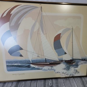 Harry Wysocki Embossed Framed Lithograph Signed Print Sailboat 80's Ocean 20x16" - Picture 1 of 6