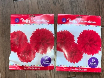 Paper Fluffy Hanging Decorations set of 6 (2 packages of 3 each) - Image 1 of 4