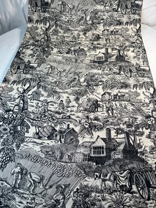 Tela - De Colección Negro Crema Campo Francés Pastoral Toile De Jouy 36” L x 44” W - Imagen 1 de 7