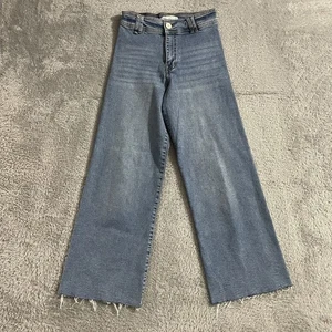 Zara Jeans Juniors Size 13-14 Wide Leg Light Wash Blue Denim Raw Hems High Rise - Picture 1 of 8