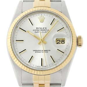 Rolex Herren Datejust 18K Gelbgold Stahl 2Tone Silber Zifferblatt 16013 Uhr - Bild 1 von 7