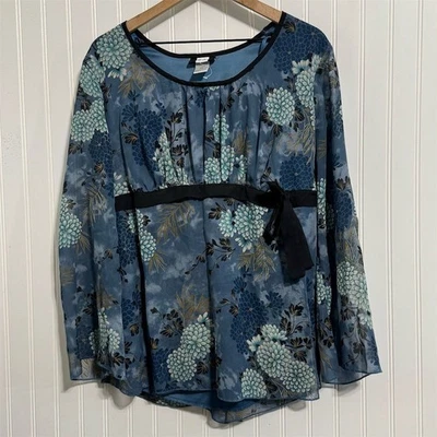 全新无标签 Studio 1940 大码束腰上衣 18/20 雪纺花卉帝国腰蓝色 — 第 1/4 张图片