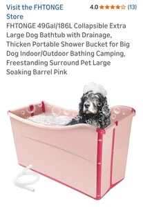 FHTONGE 49Gal/186L faltbare extra große Hundebadewanne mit Ablauf, rosa - Bild 1 von 13