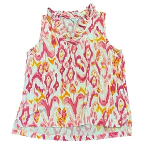 Crown & Ivy Mujer Rosa Naranja Ikat Tanque con Volantes, Talla XL  - Imagen 1 de 4