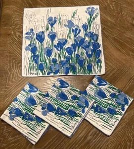 Vera Neumann Vintage Blue Flowers Crocus Napkins Set of 4 *Read* - Picture 1 of 6