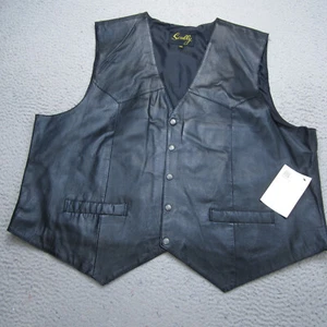 Vintage Scully Vest Mens 3XL Black Leather Button Western Cowboy Motorcycle - Picture 1 of 14