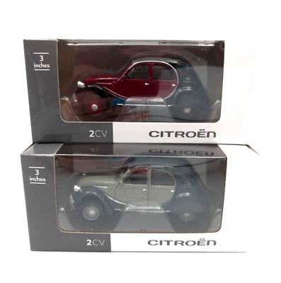 Lotto 2 Citroën 2 CV Charleston 1987 Grigio e Bordeaux/Nero 1/64 Norev Nuovo - Immagine 1 di 4