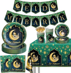 Eid Mubarak Party Decoration-142Pcs Ramadan Party Tableware Set Include Eid Muba - Picture 1 of 6