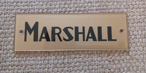 Block logo Marshall black & gold background, not centered w/ screws from UK - Picture 1 of 3