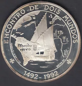 Devise Portugal 1000 Escudos 1991 Rencontre De Deux Mundos - Argent - Picture 1 of 2