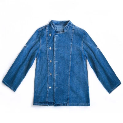 Unisex Chef Jacket Long Sleeve Cook Coat Men Women Denim Kitchen Uniform Suit - Image 1 of 4
