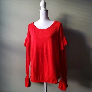 Umgee Sweater Size Large Ruffle Red Long Bell Sleeve Valentine Holiday Soft Boho - Picture 1 of 10
