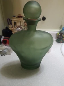 Grünglas Flasche & Deckel Dekanter Spaghetti Schnur Vintage MCM - Bild 1 von 4