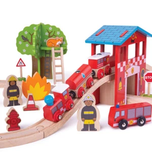 Bigjigs Rail Madera Bomberos Estación de Emergencia Tren Pista Juego - Imagen 1 de 7