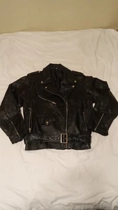 80s Black Leather Jacket Motorcycle Biker Adult Men Size Medium M Black Women - Picture 1 of 19