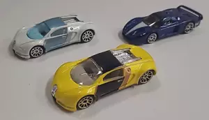 Hot Wheels Mystery Car Bugatti Veyron Yellow White Maserati MC12 Blue Loose Lot - Picture 1 of 11