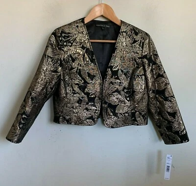 Chaqueta Preston York Jacquard Dorado Floral Metálico Negro Gancho Corto Forrado Talla 6 NUEVA Foto 1 de 4