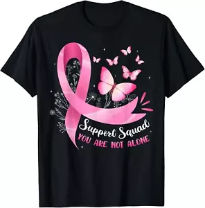 Support Squad Breast Cancer Awareness Pink Ribbon Butterfly Gift Unisex T-Shirt - Picture 1 of 4