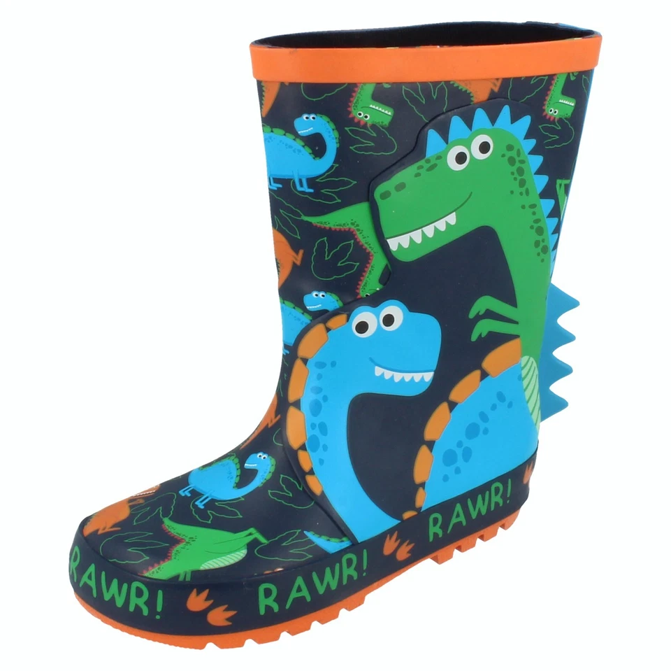 Niños Dinosaurio Rawr Character Tirar En Informal Invierno Wellingtons - Imagen 1 de 1