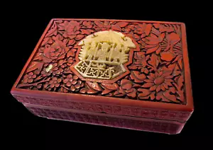 CAJA ANTIGUA CINABRIO Y LACA JADE china - Imagen 1 de 9