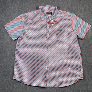 Camicia Burlebo Uomo 2XL Performance Rosso Teal a Righe Manica Corta con Bottoni - Foto 1 di 7