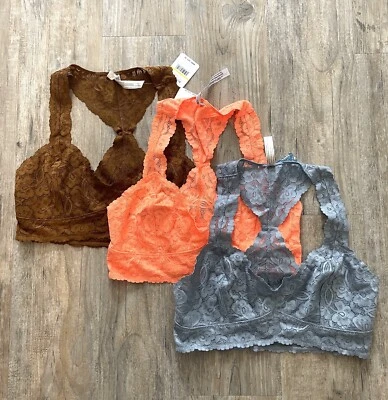 Sujetador Bralette Free People Nuevo Con Etiquetas Mediano Galón Encaje Espalda Corredora Multicolor 3 piezas Foto 1 de 4