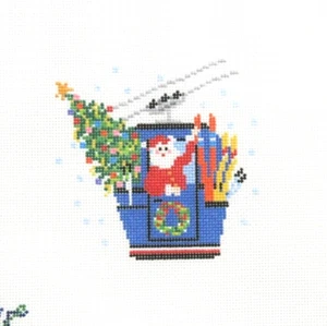 Whipstitch Santa in Gondola with Tree Handpainted Needlepoint Canvas - Picture 1 of 1