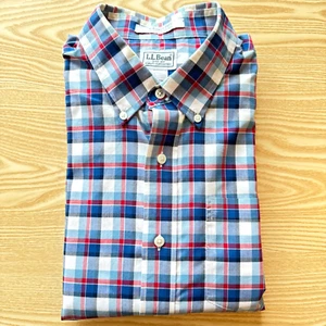 Camicia L.L.Bean Large Check Uomo Blu 26" Pit-to-Pit Designer Moda Bottoni - Foto 1 di 9