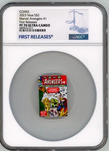 AVENGERS #1 Marvel Comix 1 oz moneta argento 2$ Niue 2023 NGC 70 prime uscite - Foto 1 di 6