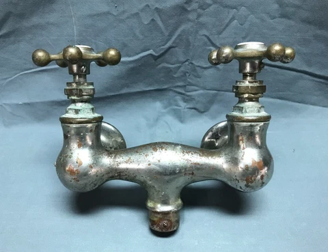 Antique Large Nickel Brass D-I-M Co Bathtub Porcelain Cap Faucet VTG 1765-22B Cover