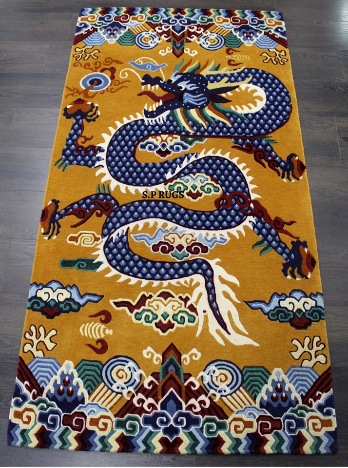 Alfombra Tibetana Tradicional Dragón 3x6 Vintage Anudada a Mano Vintage Lana Corredor Alfombras Foto 1 de 4