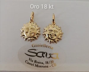 Ciondolo Medaglia Charm Sole Portafortuna in Oro 750 18 Kt Liscio o Satinato - Imagen 1 de 12
