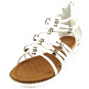 New girl's kids back zipper sandals white gladiator casual open toe summer - Picture 1 of 10