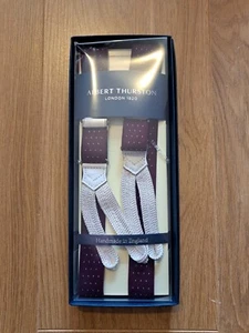 ALBERT THURSTON LONDON BRACES NEW BURGUNDY WHITE DOT BUTTON ADJUSTABLE ELASTIC.- - Picture 1 of 8