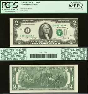 1976 $2 Federal Reserve Note PCGS 63PPQ - Misaligned Face Printing - Error Note - Picture 1 of 3