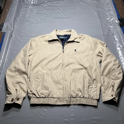 Polo Ralph Lauren Jacket Mens Medium Khaki Harrington Bomber Zip Pony Logo Lined - Image 1 of 4