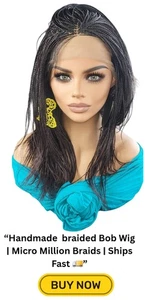 Handmade Braided Lace Wigs, Bob cut, short Micro millions braids. NWT Color 99j - Picture 1 of 20