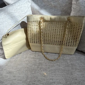 Borsa CHANEL catena tote bag pelle paglia beige oro - Foto 1 di 18