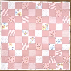 Baby Quilt Handmade Pink Patchwork Crib Blanket 40" x 40" Girls Super Soft NEW - Picture 1 of 5