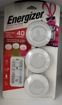 Energizer 3pk 40 Lumen LED Puck Light Wireless Color Changing Cabinet w Remote - Image 1 of 2