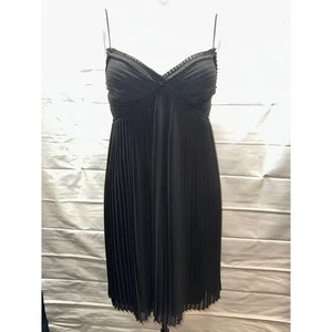 Ted Baker London Black Pleated Mini Dress Spaghetti Straps Button Back Size 2 - Picture 1 of 4