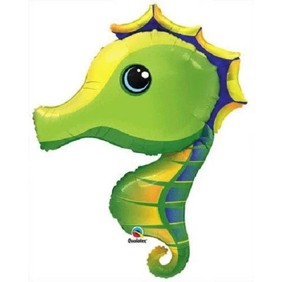 XL 42" Qualatex Green Seahorse Super Shape Mylar Foil Balloon - Image 1 of 2