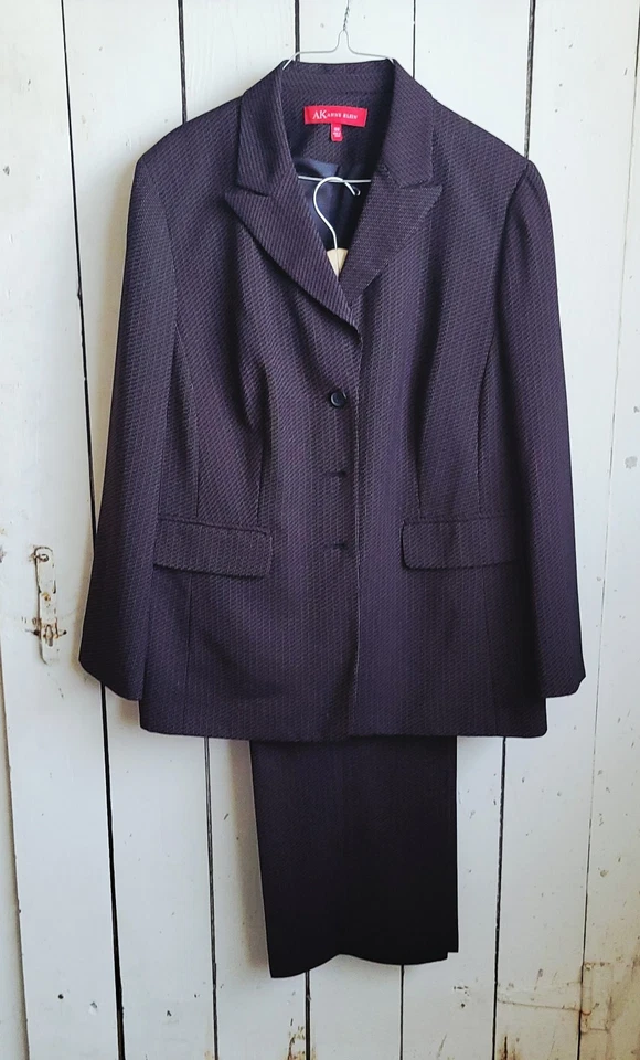 Blazer Anne Klein Para Mujer 16W Traje Pantalón Marrón Rayas 3 Botones Pecho Único  Foto 1 de 4