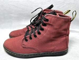 Dr Martens Boots Womens 7 Shoreditch Canvas Burgundy Lace Up High Top FLAW - Picture 1 of 15