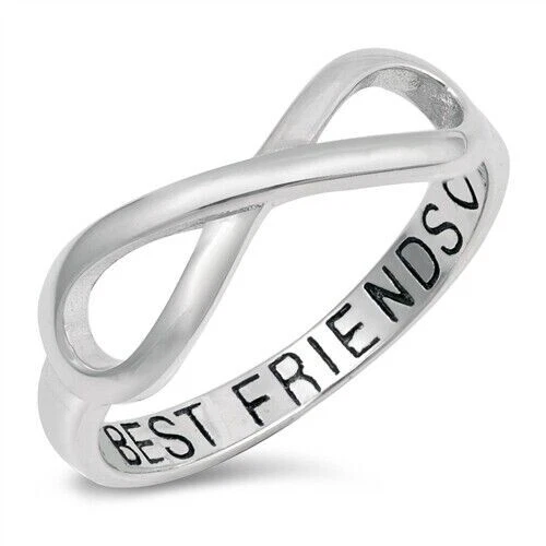 Best Friends Infinity Ring Sterling Silver 925 Rhodium Plated 6 mm Size 5 - 13 - Image 1 of 1