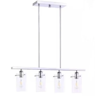 Lámpara de araña Hampton Bay Regan isla cromada de 4 luces con pantallas de vidrio transparente nueva  Foto 1 de 4