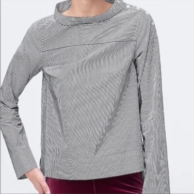 Camisa de popelina de algodón con cuello embudo a rayas talla 8 J.Crew Petite Foto 1 de 4