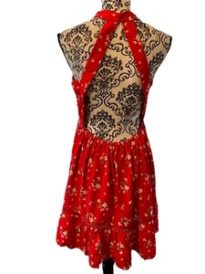 Sunday Mi Amor Open Back Red Daisy Print Sleeveless Halter Neck Dress Size Med. - Picture 1 of 11