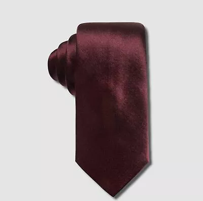 $52 Alfani Men's Red Wine Satin Slim Silk Neck Tie 60 x 2.75 - Image 1 of 2