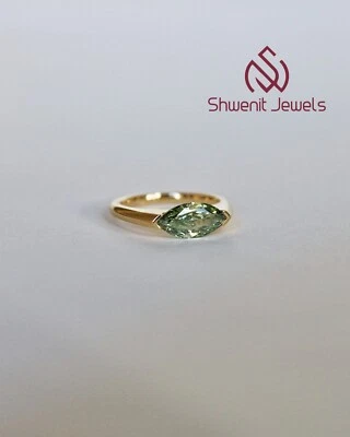 1Ct Marquise Vivid Green Lab Diamond Ring 10K Yellow Gold IGI Certi Wedding Ring - Image 1 of 4